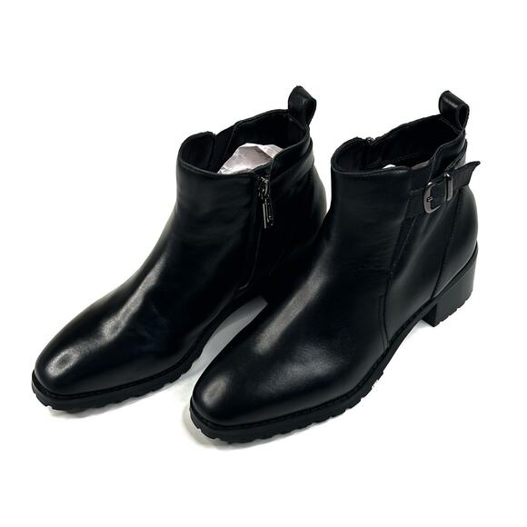 Blondo Sullivan Waterproof Black Leather Booties Womens 7.5M Buckle New $150 - Picture 1 of 11